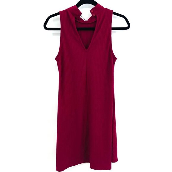 SADIE & SAGE Burgundy Mock Turtleneck Ribbed Sleeveless Shift Dress Size Small - Picture 2 of 7